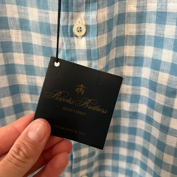 Brooks Brother Gingham Irish Linen Shirt NWT - Picture 4 of 4
